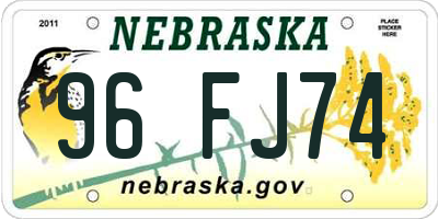 NE license plate 96FJ74