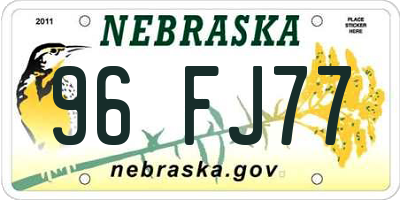 NE license plate 96FJ77