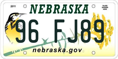 NE license plate 96FJ89