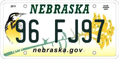 NE license plate 96FJ97