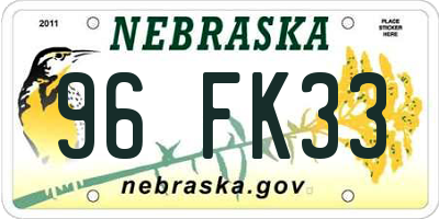 NE license plate 96FK33