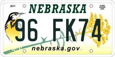 NE license plate 96FK74