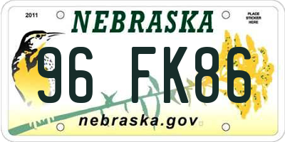NE license plate 96FK86
