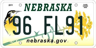 NE license plate 96FL91