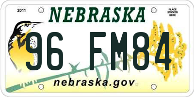 NE license plate 96FM84