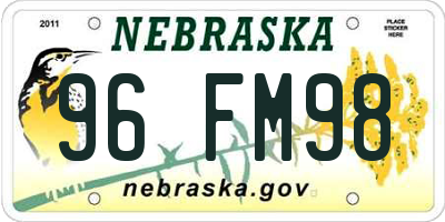 NE license plate 96FM98