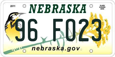 NE license plate 96FO23