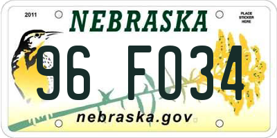NE license plate 96FO34