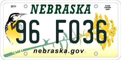 NE license plate 96FO36