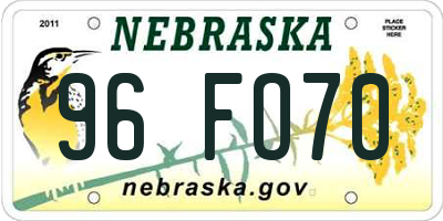 NE license plate 96FO70