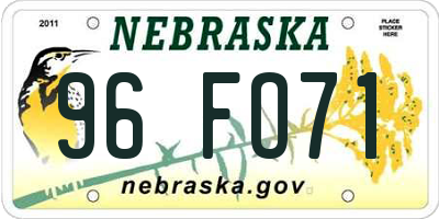 NE license plate 96FO71
