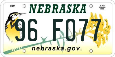 NE license plate 96FO77
