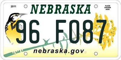NE license plate 96FO87