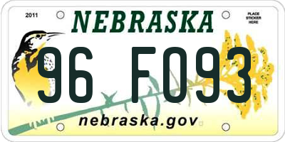 NE license plate 96FO93
