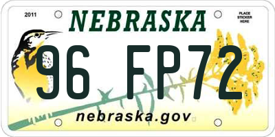 NE license plate 96FP72