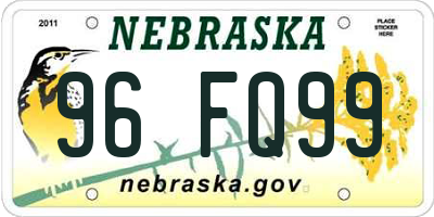 NE license plate 96FQ99