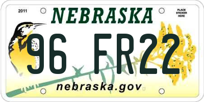 NE license plate 96FR22