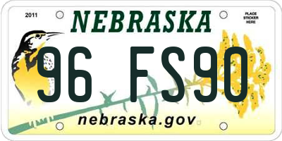NE license plate 96FS90