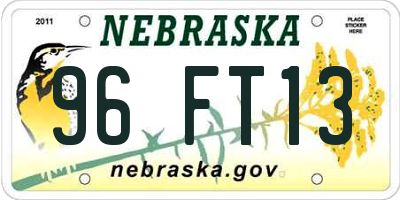 NE license plate 96FT13