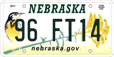 NE license plate 96FT14