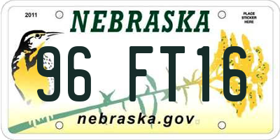 NE license plate 96FT16