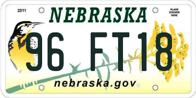 NE license plate 96FT18