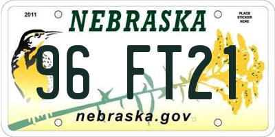 NE license plate 96FT21