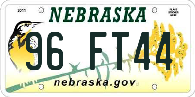 NE license plate 96FT44