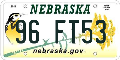 NE license plate 96FT53