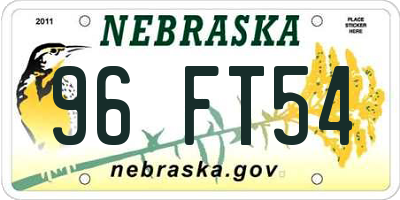 NE license plate 96FT54