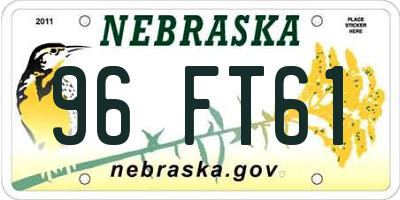 NE license plate 96FT61