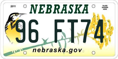 NE license plate 96FT74