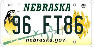 NE license plate 96FT86