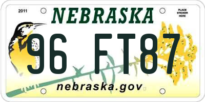 NE license plate 96FT87