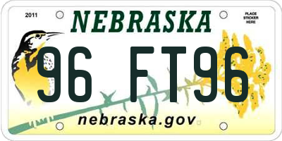 NE license plate 96FT96