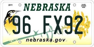 NE license plate 96FX92