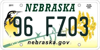 NE license plate 96FZ03