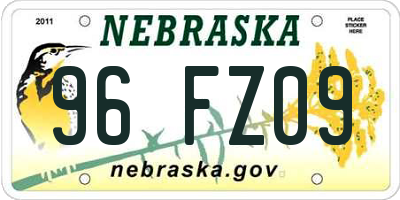 NE license plate 96FZ09