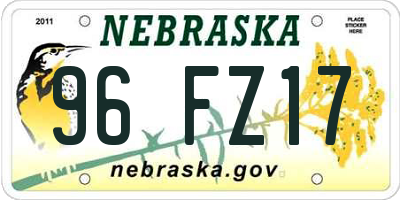 NE license plate 96FZ17
