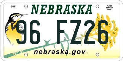 NE license plate 96FZ26