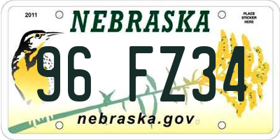 NE license plate 96FZ34