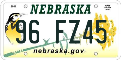 NE license plate 96FZ45