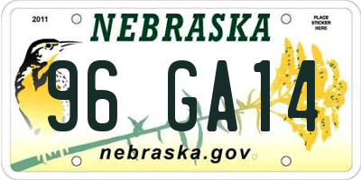 NE license plate 96GA14