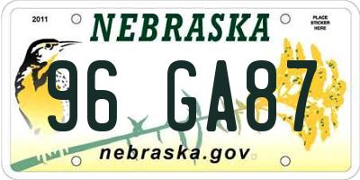 NE license plate 96GA87