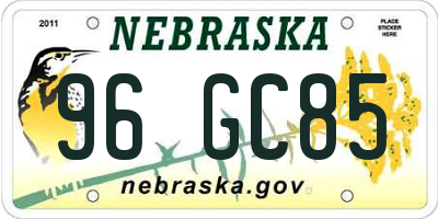 NE license plate 96GC85