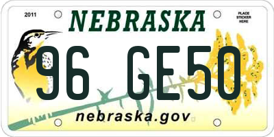 NE license plate 96GE50