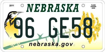 NE license plate 96GE58