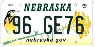 NE license plate 96GE76