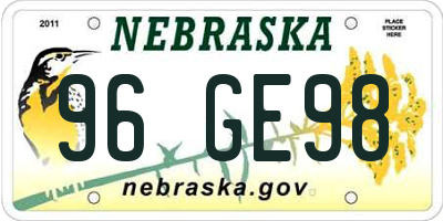 NE license plate 96GE98