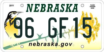 NE license plate 96GF15
